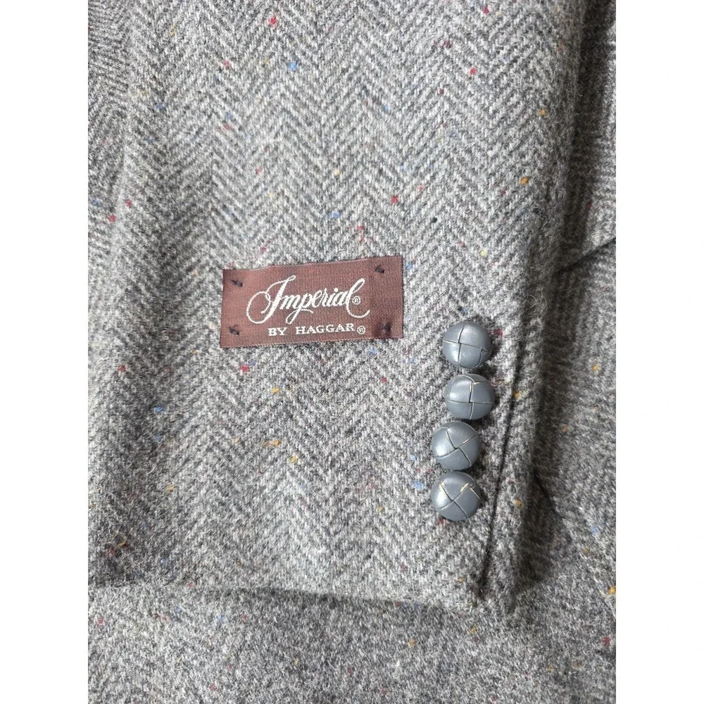 Vintage Imperial Haggar Wool Blazer 44R Gray Herringbone USA $115